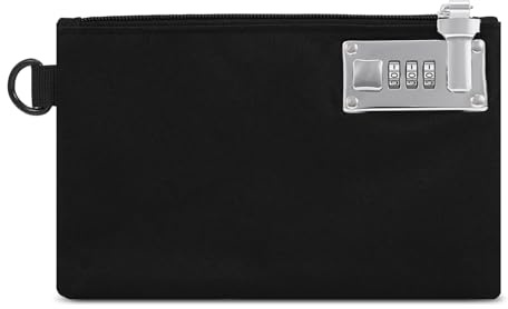 Geldtasche Banktasche mit Schloss, ORIA Geldtaschen Herren Damen Schwarz | Wasserdichte, Reißverschluss, Dokumentenfach Abschließbar mit Zahlenschloss Reise für Bargeld, Telefon(21 * 13.5 * 2 cm)