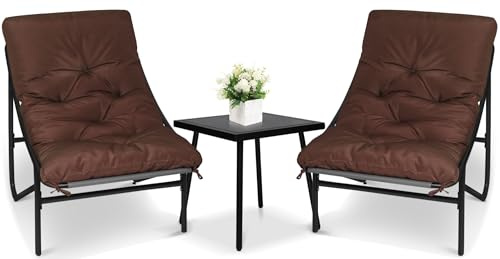 NomadNomics Balkonmobel Set Gartenmobel Set 3er Balkonset 2 Stühle mit Sitzkissen & Balkontisch, 3 Teilig Metallrahmen Gartenset Tisch und Stühle für Kleinen Terrasse Wohnzimmer Lounge Sitzgruppe