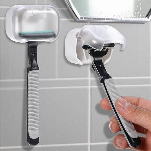 Tucnoeu 2 supporti per rasoio da parete, autoadesivi, per doccia, senza trapano, ganci per doccia, asciugamani, accessori da bagno, cucina e bagno