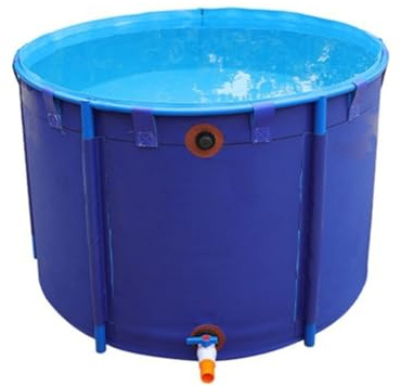 Bassin à Poissons Rond Pliable en Toile – Grand réservoir de Stockage d'eau Hors Sol de 1,2 x 1 m avec Support pour l'aquaculture, Piscine extérieure en Plastique Durable pour la piscicultur