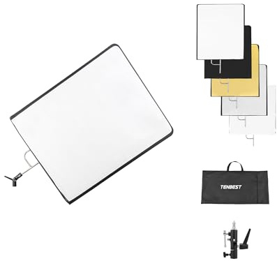 TENBEST Photography Light Reflector Flag Kit, 30x35inches/75x90cm with Light Stand Adapter, 4-in-1 Gold/Silver/Black/White Diffuser and Translucent Diffuser, Foldable Stainless Steel Frame