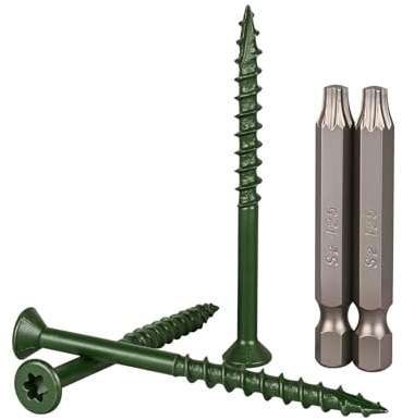 T.K.Excellent Deck Screws 2-1/2 Inch, Wood Screws #10 x 2-1/2, 350 PCS, Rust Resistant, Exterior Epoxy Coated, Outdoor Decking Screws, Torx/Star Drive Head Screw, T25 Star Bit Included, Green