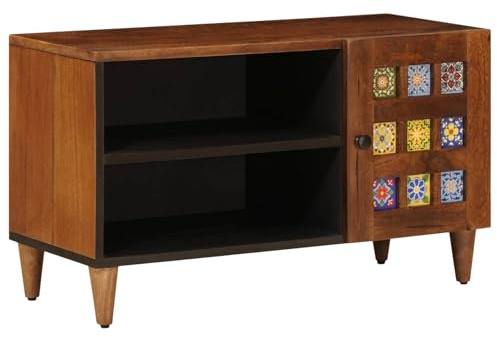 vidaXL Mueble de TV Nogal 80 x 33 x 46 cm Madera de Mango Maciza, Mueble de TV Moderno para Sala, Elegante Stand de Madera Mango, práctico y Minimalista, diseño Rectangular