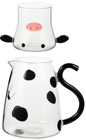 BESPORTBLE Pichet à Eau Froide en Verre 550 Ml Tasse Assortie, Bouilloire à Lait Compatible Micro-ondes, Théière à Fleurs Design Dessin Animé Blanc, Usage Maison et Bureau