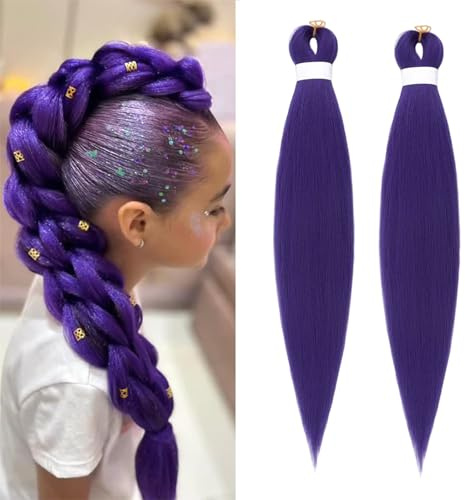 2PCS Extension Per Capelli Intrecciati, 30 Pollici Capelli Viola Lunghi Treccia, Prestirati Sintetici Viola Capellis Trecces per Halloween Feste e Cosplay