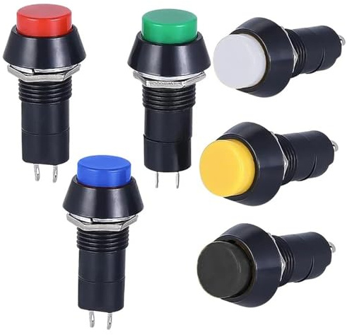 PBS-11A PBS-11B - Interruttore a pulsante autobloccante in plastica, 12 mm, 3 A, 250 V AC, 2 pin (giallo, autobloccante)