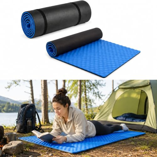 ALAYSTAR Extra Thick EVA Foam Camping Roll Up Sleeping Mat with Storage Straps, Lightweight Waterproof Foam Mat for Camping, Hiking, Trekking, Picnics, Beach, Travel and Outdoor