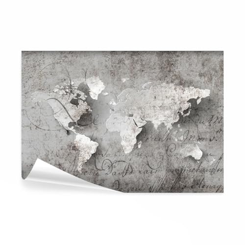 decomonkey Fototapete Weltkarte, 400x280 cm, XL, Steinwand Vintage Retro | grau, Vlies, Schlafzimmer, Wohnzimmer, Tapete, Fototapeten, Tapeten, Vliestapete, Wandtapete, moderne, Wandbild, Wand