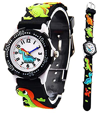 Klocka för småbarn barn, 3D sött tecknat silikonband armbandsur tidlärare gåvor klockor för barn flickor småbarn, Svart dinosaurie a