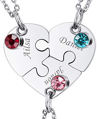 MeMeDIY Personalisierte Herz Anhänger Puzzle Halskette Name für Paare Männer Frauen Gravur für Freund Freundin Edelstahl Liebhaber Set Schmuck für Familie Liebe Freundschaft