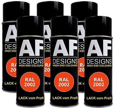 Alex Flittner Designs 6x RAL Lackspray Autolack Buntlack Spraydose RAL2002 BLUTORANGE matt