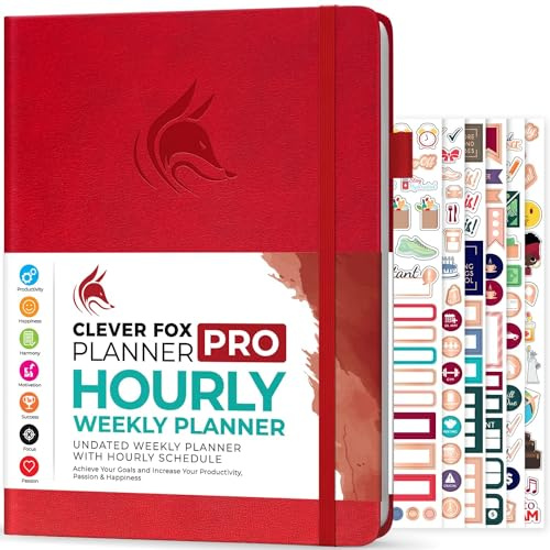 Clever Fox Planner PRO Schedule – Undated Weekly & Monthly Life Organizer with Time Slots & Daily Appointment Book, A4 (Red)