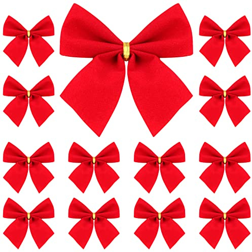 Amosfun Weihnachtsbaum Deko Rote Samt Schleifen 12 StüCk Christbaumschmuck FüR Geschenkverpackung Party Hochzeit Festliche Dekoration