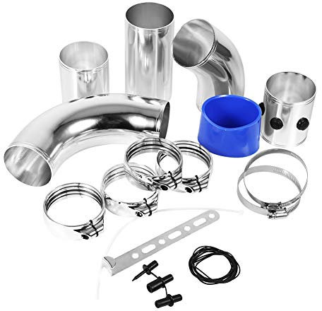 Car Air Filter Intake Tubes Set, Universal 5 Parts Car Intake Induction Hose Kit, DIY Car Air Filter Intake Tube Pipe Set, 76cm Solid Aluminium Alloy Car Air Pipes set with Connector and Adapters