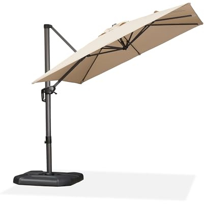 PURPLE LEAF Sonnenschirm 250 × 250 cm Anthrazit Alurahmen Neigbar Beige | Rostbeständiges Ampelschirm-Gestell, Langlebig & Stabile, 360° Drehbar, Platzsparendes Design, Ideal für Kleine Terrasse