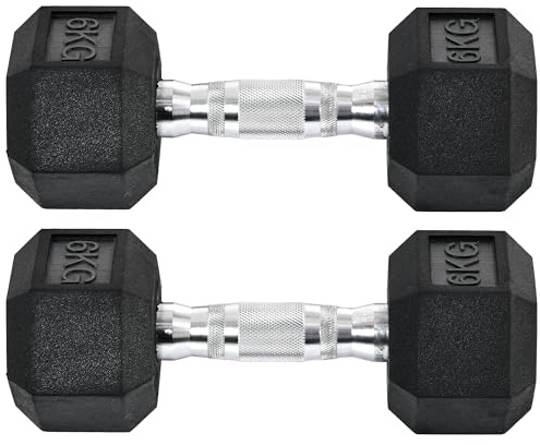 HOMCOM Hexagon hantlar, set om 2 hantlar med räfflat handtag, hantelset i gjutjärn, 2 x 6 kg, hantlar för män kvinnor, hem, gym, styrketräning