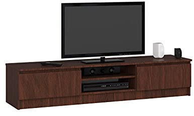AKORD | Mobile per TV in Legno K 140 | Mobiletto Porta Televisione Soggiorno | un ripiano aperto | 2 Ripiani con Ante a Battente a Sinistra e a Destra | 33x160x40 cm | Peso 30 kg | Wenge