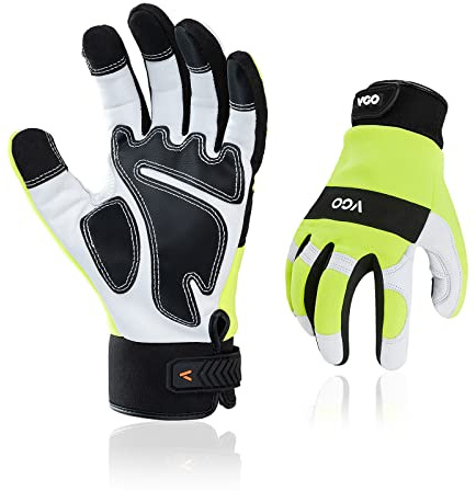 Vgo... 1 Pair Safety Work Gloves,Mechanics Gloves,Multi-purpose Gloves,Goat leather Gloves,Rigger Gloves,Medium Duty(Size L,Fluorescence Green,GA9769)