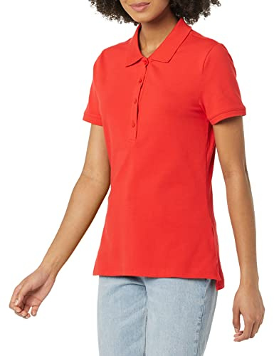 Amazon Essentials Polo A Manica Corta (Taglie Forti Disponibili) Donna, Rosso Papavero Brillante, XXL