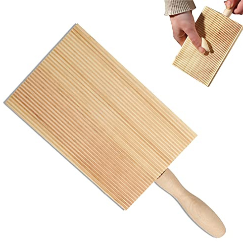 Yuemuop - Paleta de madera de gnocchi, 21,5 x 8,5 cm de ñoquis de madera, tabla inclinada, gnocchi tabla de remo para cocina casa fideos herramienta caqui
