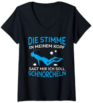 Damen Taucher Sport Taucheranzug Taucherbrille Schnorchel T-Shirt mit V-Ausschnitt