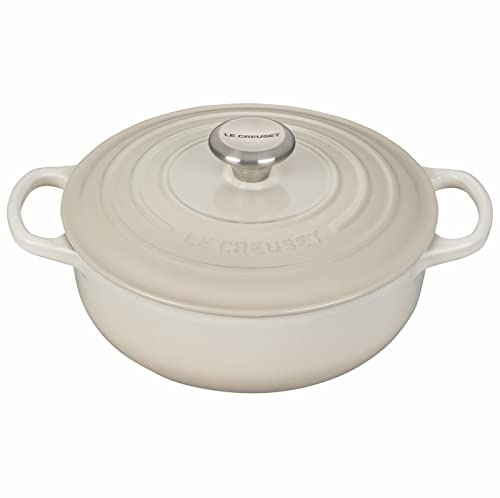 Le Creuset 3 1/2 Qt. Signature Sauteuse w/Additional Engraved Personalized Stainless Steel Knob - Meringue