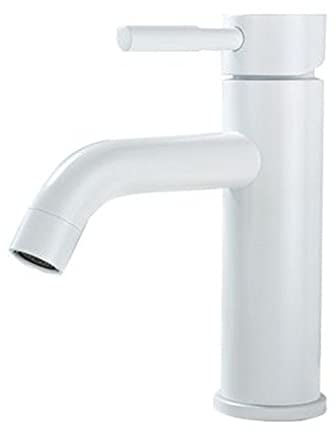 Modern Single Lever One Hole Bathroom Sink Faucet Stainless Steel Basin Mixer Tap Cold and Hot Water Bar Lavatory Faucets, White Painted