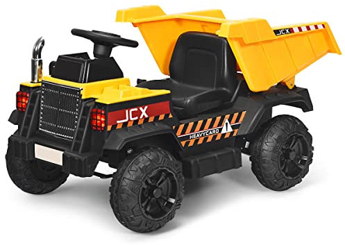 COSTWAY Electric Ride on Car, 12V Battery Powered Construction Vehicle with Remote Control, Tipping Bucket, USB, Bluetooth, Music and Horn, 3 Speeds Kids Dumper Truck for 3 Years+