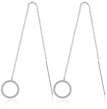 Ohrringe Hängend Lang, Strass Ohrringe Hochzeit mit Weißes Gold Langer Kettenkreis mit Zirkonia 8X111MM