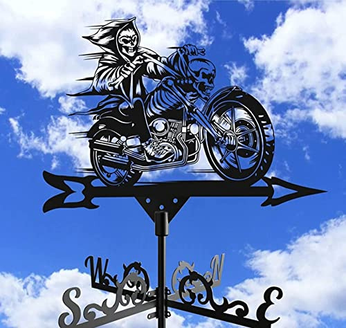 Jiawinng Girouette, Girouette en Fonte avec Indicateur D'ornement De Moto Outil De Mesure Professionnel Extérieur pour Les Toits Girouette Jardin Cour Patio Décor Plug-in,Noir
