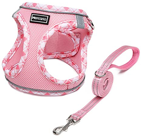 Mercano Soft Mesh Dog Harness and Leash Set, Step-in Reflective Breathable Lightweight Vest Harnesses with Safety Buckle for Small Dogs, Cats (Pink, S)