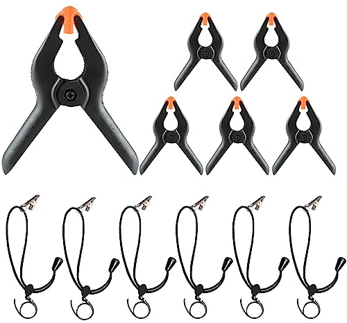 6 Pcs Backdrop Clips & 6 Pcs Heavy Duty 4.5 Inch Spring Clamps | Elastic Nylon Backdrop Clamps Holder Background Clips for Video Photography Background Support, Canvas, Creation and Home Use