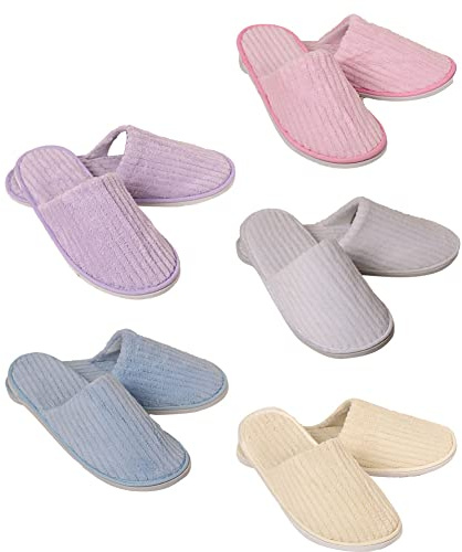 Dirfuny 5 Pairs SPA Slippers Guest Slippers Hotel Slippers Dispossibl e Soft Fleece Women Men House Slippers in Salons Bathoom Washable