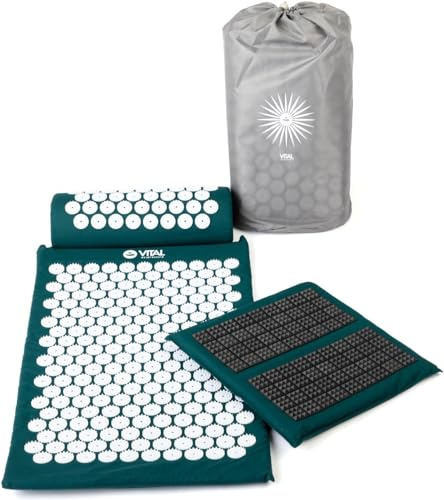 Bodhi VITAL Akupressurmatte Deluxe-Set Spiky | Fakirmatte im Set mit Nadelkissen, Fußmatte & Tasche | Selbstmassage für zu Hause | Massagematte gegen Nacken & Rückenschmerzen | petrol