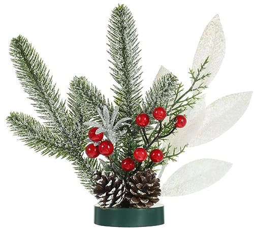 HOMSFOU Mini Weihnachtsbaum Potted Plant Mit Künstlichen Kiefernnadeln Und Beeren Dekoration Für Tisch Und Fenster Leicht Für Weihnachten Bars Und Restaurants