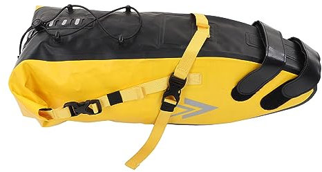 Tbest Bikepacking-Tasche, Satteltasche, Bikepacking Motorrad-Hecktasche, 500D PVC, Gelb und Schwarz, Wasserdicht, 13 L, rutschfeste Fahrrad-Satteltasche für Lange Fahrten