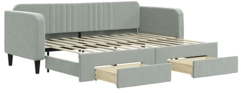 vidaXL Tagesbett Ausziehbar mit Schubladen Hellgrau 80x200 cm Samt