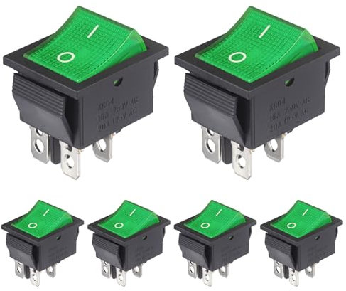 VEXUNGA Interrupteur a Bascule 4 Broches Interrupteurs à bascule 2 Positions ON/OFF 16A 250VAC 20A 125VAC Lumière Vert Marche Arret Bouton Commutateur (6 Pièces)