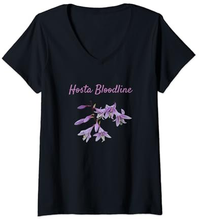 Womens Hosta Bloodline Flowers Blooming Red Stem V-Neck T-Shirt