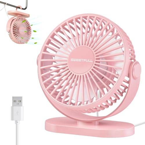 LULUWA Ventilador de Escritorio USB Pequeño Silencioso de 3 Velocidades, Mini Ventilador Portátil Personal de Rotación de 360° Ajustable, 5 Pulgadas Accesorios de Refrigeración para Mesa de Oficina