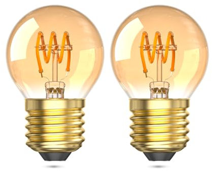 Aurax Edison Vintage Glühbirne E27 2W, G45 LED Warmweiss 2200K Glühbirne 2W ersetzt 15W 150LM Edison Lampe Birne, LED Leuchtmittel E27 Vintage Nicht dimmbar 2 Stück