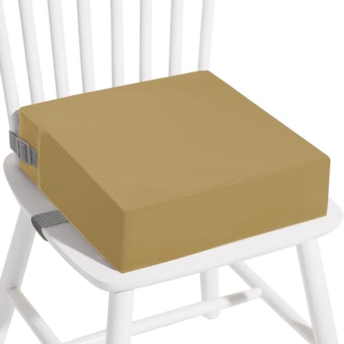 Kleinkind-Sitzerhöhung für Esszimmerstuhl, PU, waschbar, Doppelriemen, Kindererhöhung für Esstisch, tragbares Reisekissen (Khaki)