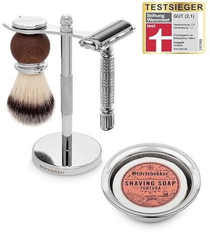 Störtebekker® Premium rakstativ set – med rakapparat, rakborste, rakskål och rakttvål – högkvalitativt rakset/skäggvårdsset – finns i 4 varianter – presentidé män