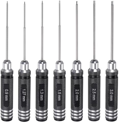 sourcing map 7pcs RC Hex Screwdriver 0.9mm 1.27mm 1.3mm 1.5mm 2mm 2.5mm 3mm Hexagon Screwdrivers Wrench RC Hex Driver Repair Tool for RC Models Car Helicopter Boat