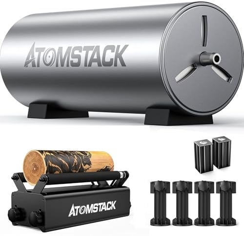 ATOMSTACK R3 PRO Laser Rotation Roller and F30 Air Assist Kit, Engraving Y-Axis Rotary Rollers with 360° Rotating for Cylindrical Objects, Air Pump for Smoother Cutting Edges