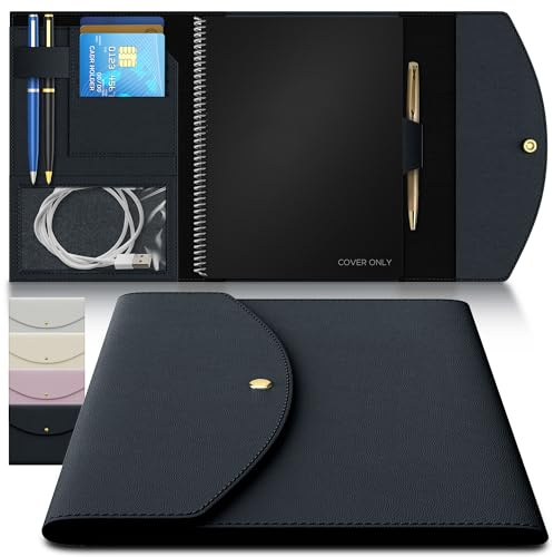 Note Wrap Luxuriöser schlanker Organizer-Einband, kompatibel mit, Journal, Planer, Executive-Größe A5, passend für 6 x 8.8 Inch große Notizbücher, weiches veganes Leder für Core | Tagebuchhülle passend für 15,2 x 22,4 cm Rocketbook Core, Panda, Fusion, veganes Leder, 4 Stiftschlaufen