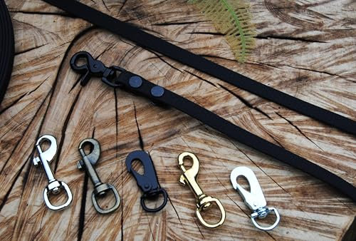 Soft-Vinyl Hundeleine 13mm x 5m Schwarz abwischbar Schleppleine Gummi (ohne Schlaufe, Karabiner: Silber)