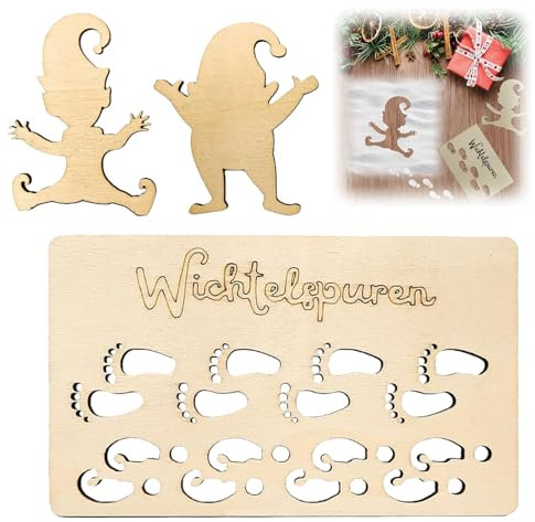 Scinzene Wichtel Zubehör Weihnachten Set, Kreative Wichtelhaus Schablonen, Wichtelschablone Fußabdrücke, Wiederverwendbare Holzschablonen für Fenster & Böden