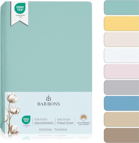 BARBONS Drap Housse pour lit de bébé 60x120 / 70x140 lit d'enfant - 100% Coton Jersey Oeko-TEX Standard 100 certifié Draps de lit pour lit de Bebe Matelas - Vert Lot de 2