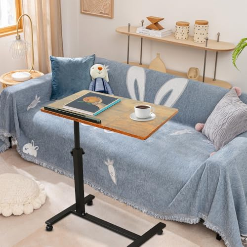 Betttisch mit Rollen, Betttisch für Laptop, Serviertablett für Sofa, Bremsen an beiden Hinterrädern, Betttablett, höhenverstellbar, tragbar, für ältere Menschen, Menschen mit Behinderungen